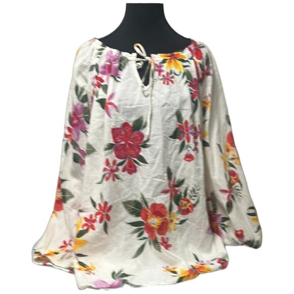 Old Navy Floral Peasant Blouse XXL Tie Neck Puff Sleeve Top - Picture 8 of 16